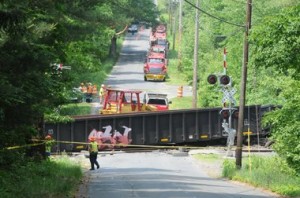 Infrastructure disaster - Road blocked - Trains, tracks, and fiber optic cables destroyed